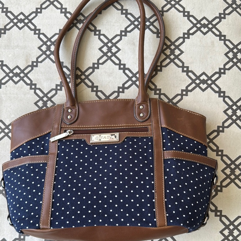 Chaps Polka Dot Purse  Bag with Brown Accents